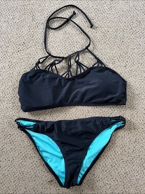 YMI Black Strappy Halter Bikini Set